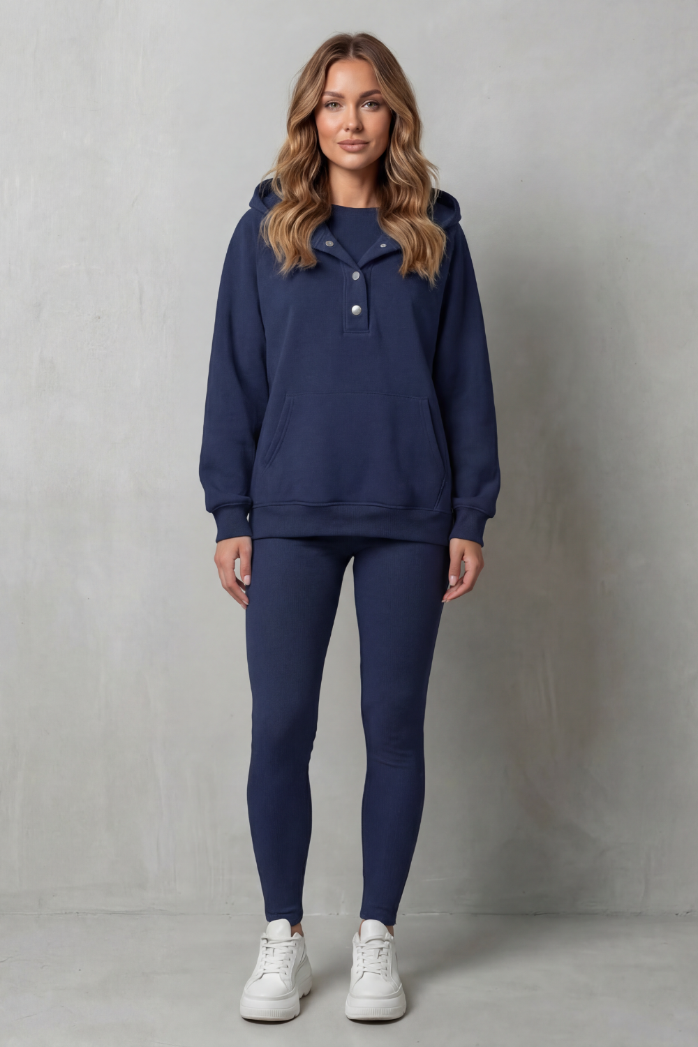 Thalina – Button detail hoodie – Cozy Relaxed Set-10490774618455-OLVIA ROSE LONDON