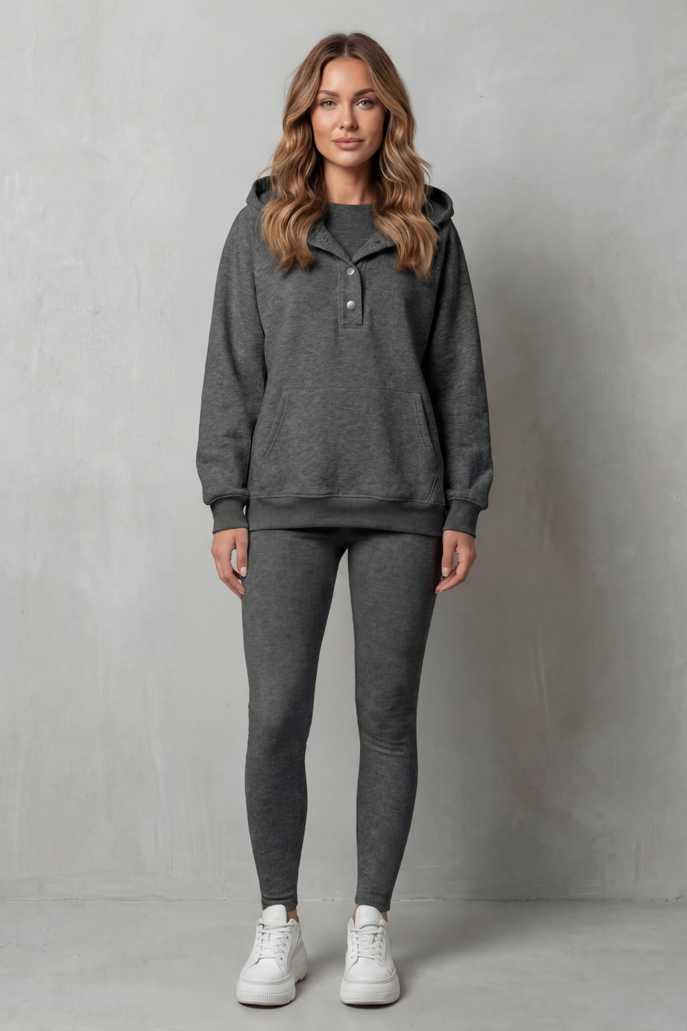 Thalina – Button detail hoodie – Cozy Relaxed Set-10490774618455-OLVIA ROSE LONDON