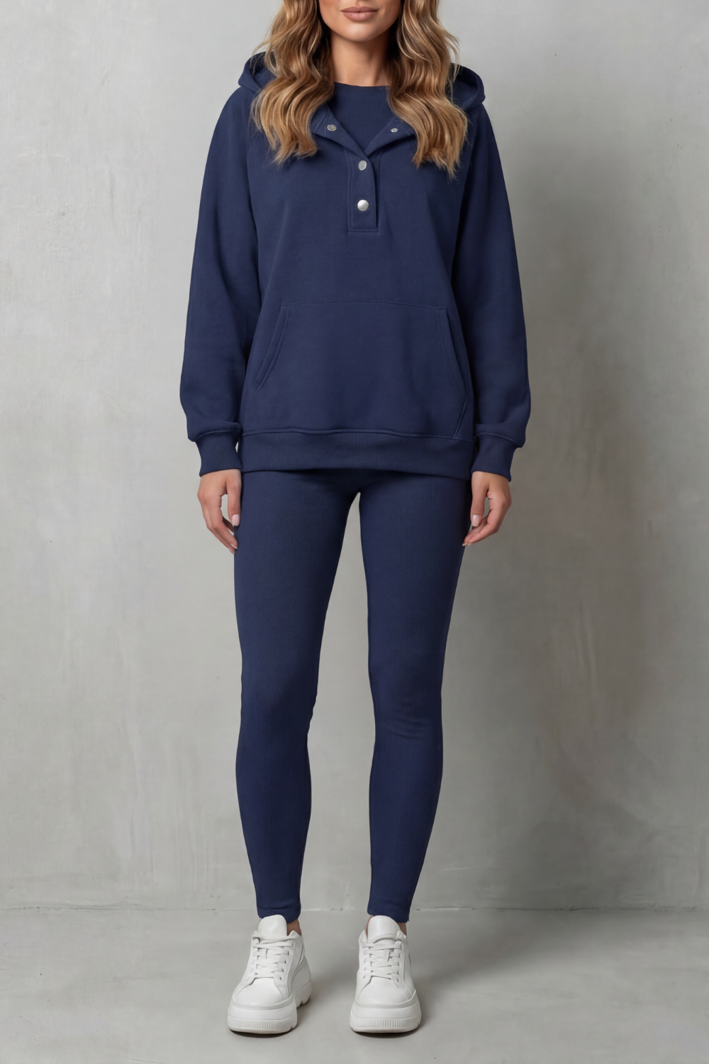 Thalina – Button detail hoodie – Cozy Relaxed Set-10490774618455-OLVIA ROSE LONDON