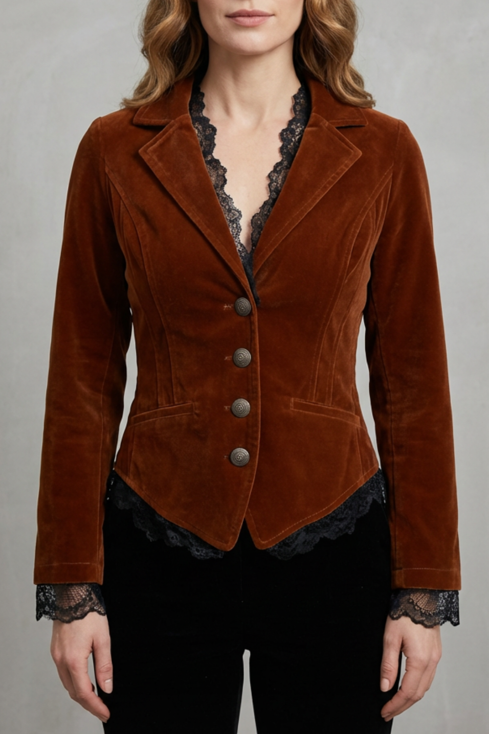 Valdrienne – Tailored lace accent – Velvet blazer-10497650229591-OLVIA ROSE LONDON