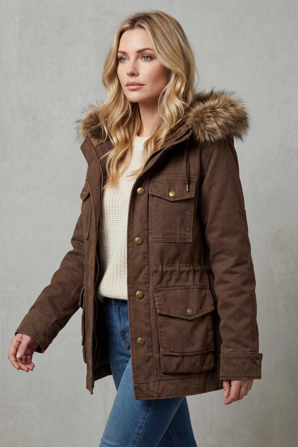 Vellière – Faux fur trim – Hooded parka coat-10481806344535-OLVIA ROSE LONDON