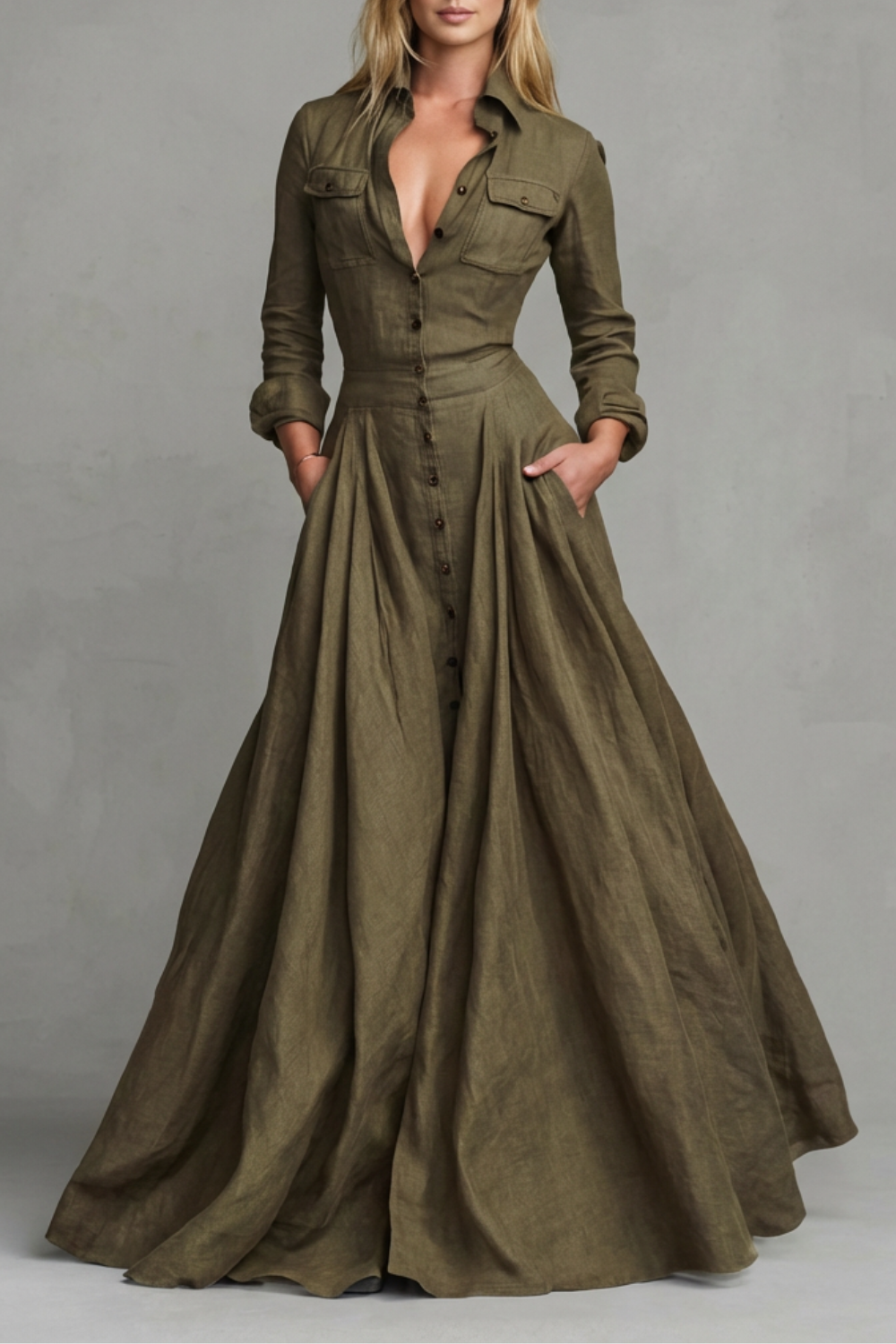 Verona – Long-Sleeved Collared Maxi Dress – Timeless Elegance for Autumn/Winter-10494058004823-OLVIA ROSE LONDON