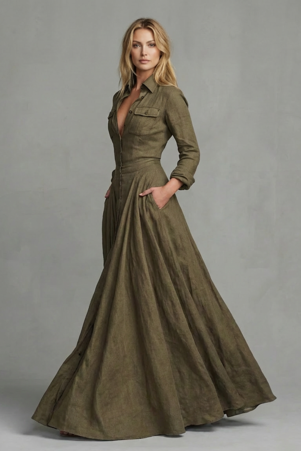 Verona – Long-Sleeved Collared Maxi Dress – Timeless Elegance for Autumn/Winter-10494058004823-OLVIA ROSE LONDON