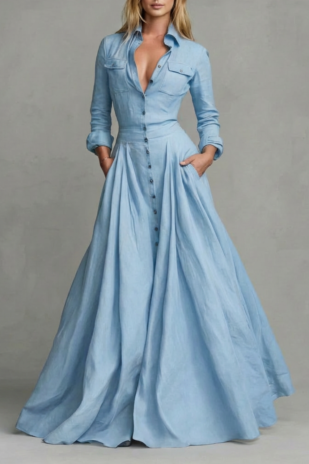 Verona – Long-Sleeved Collared Maxi Dress – Timeless Elegance for Autumn/Winter-10494058004823-OLVIA ROSE LONDON