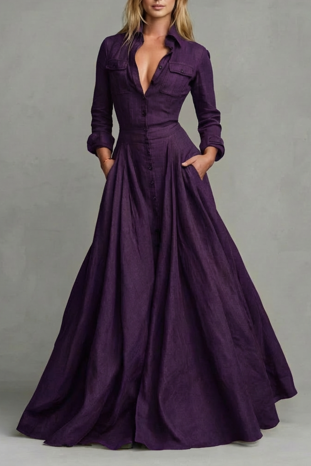 Verona – Long-Sleeved Collared Maxi Dress – Timeless Elegance for Autumn/Winter-10494058004823-OLVIA ROSE LONDON