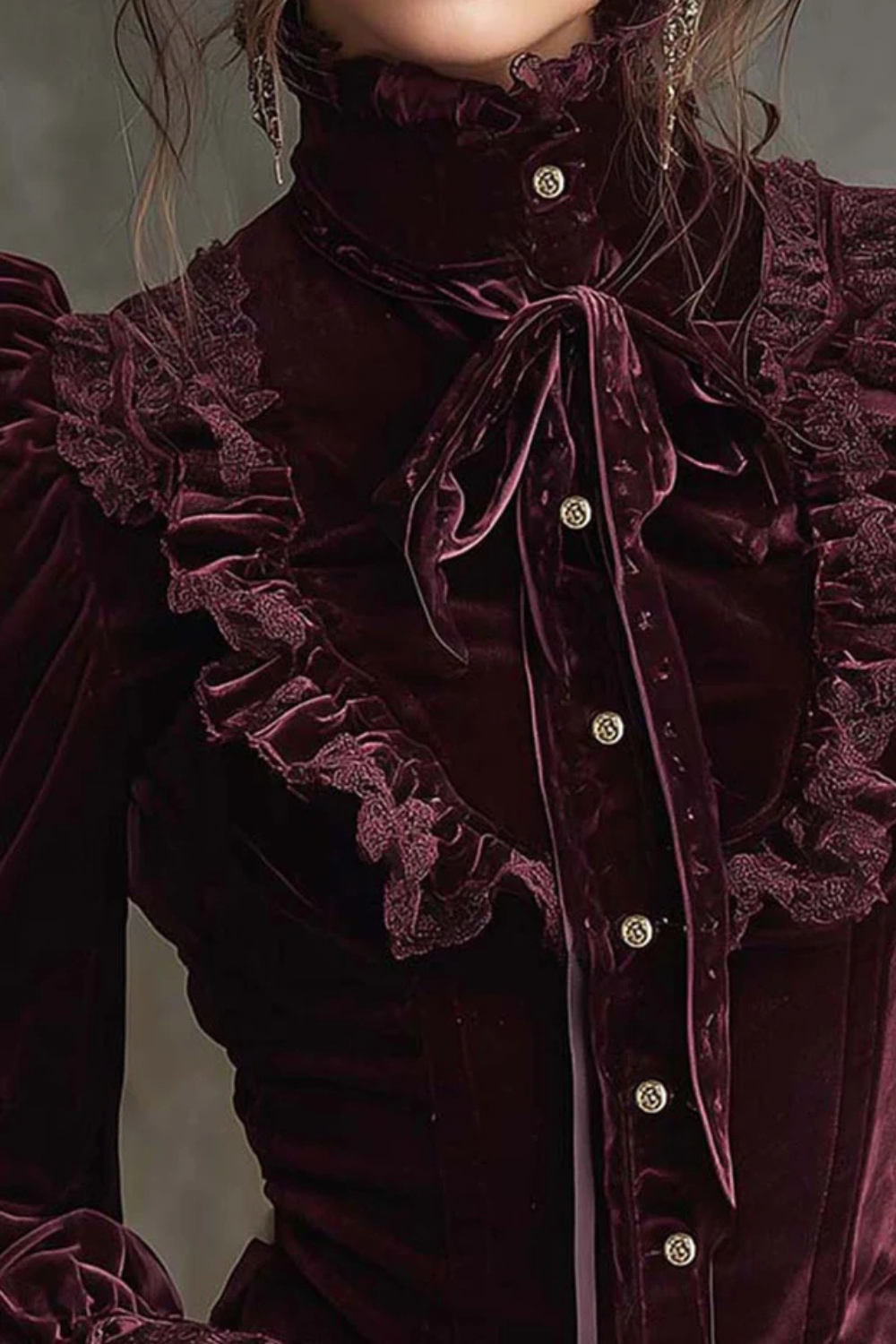 Vignoletta – Ruffled velvet lace – Victorian blouse-10434780397911-OLVIA ROSE LONDON