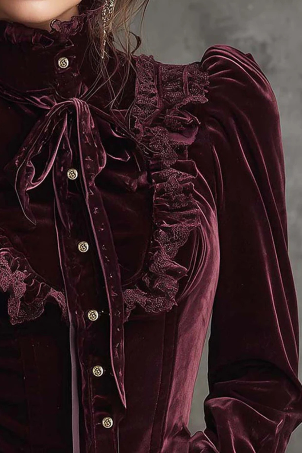 Vignoletta – Ruffled velvet lace – Victorian blouse-10434780397911-OLVIA ROSE LONDON