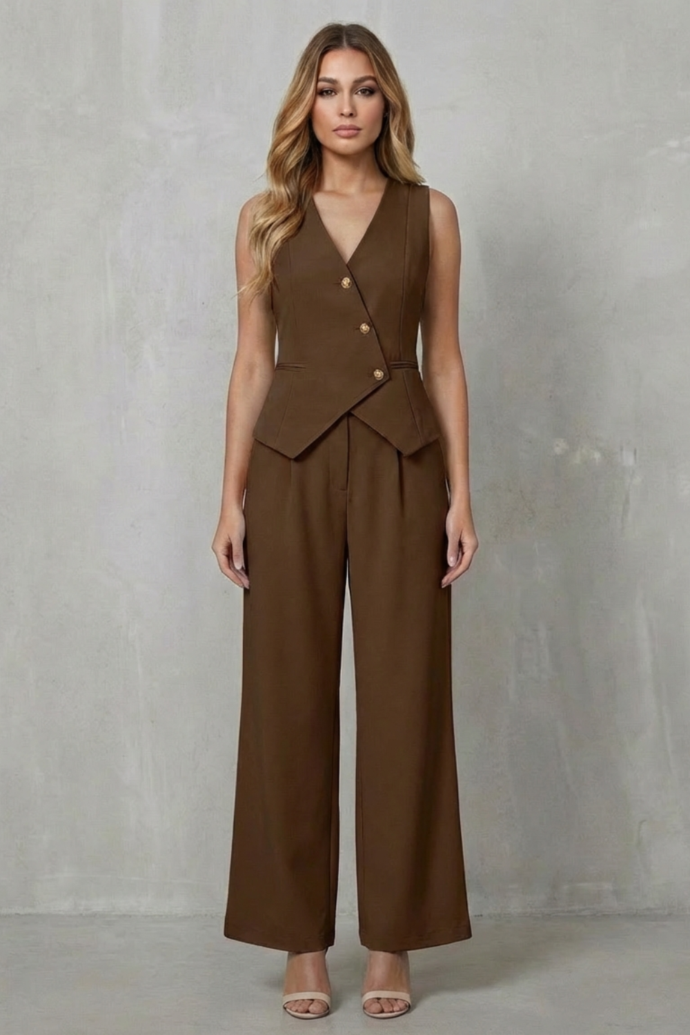 Vionna – Sleeveless Buttoned Suit Set – Chic Commuter Style-10510587691351-OLVIA ROSE LONDON