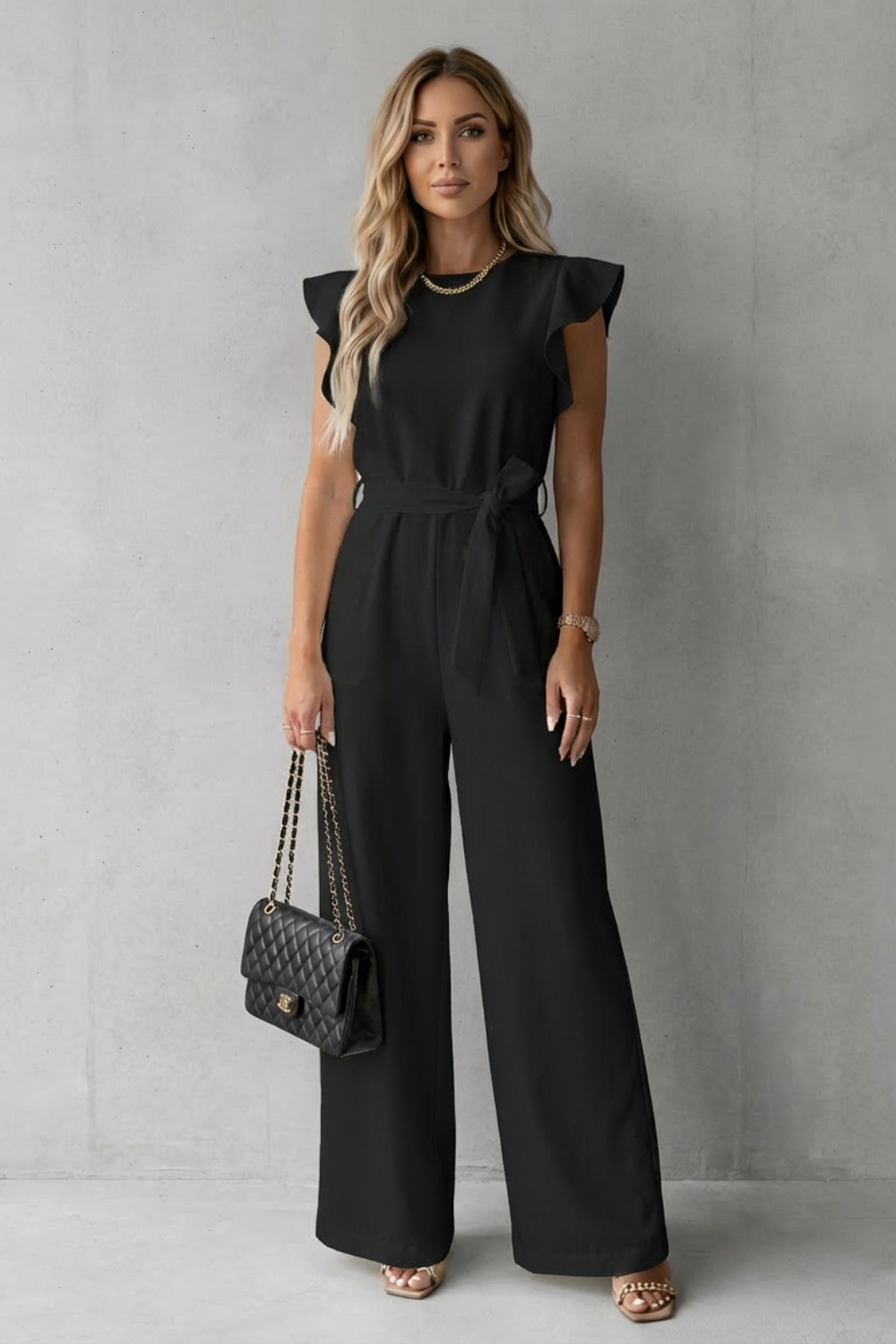 Virelle – Ruffle sleeve belted – Wide-leg jumpsuit-10510350418263-OLVIA ROSE LONDON