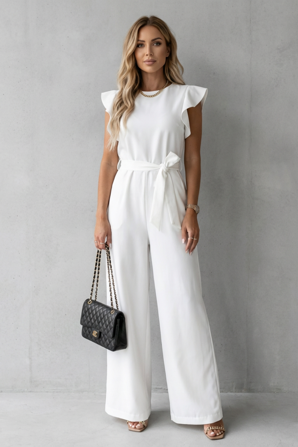 Virelle – Ruffle sleeve belted – Wide-leg jumpsuit-10510350418263-OLVIA ROSE LONDON