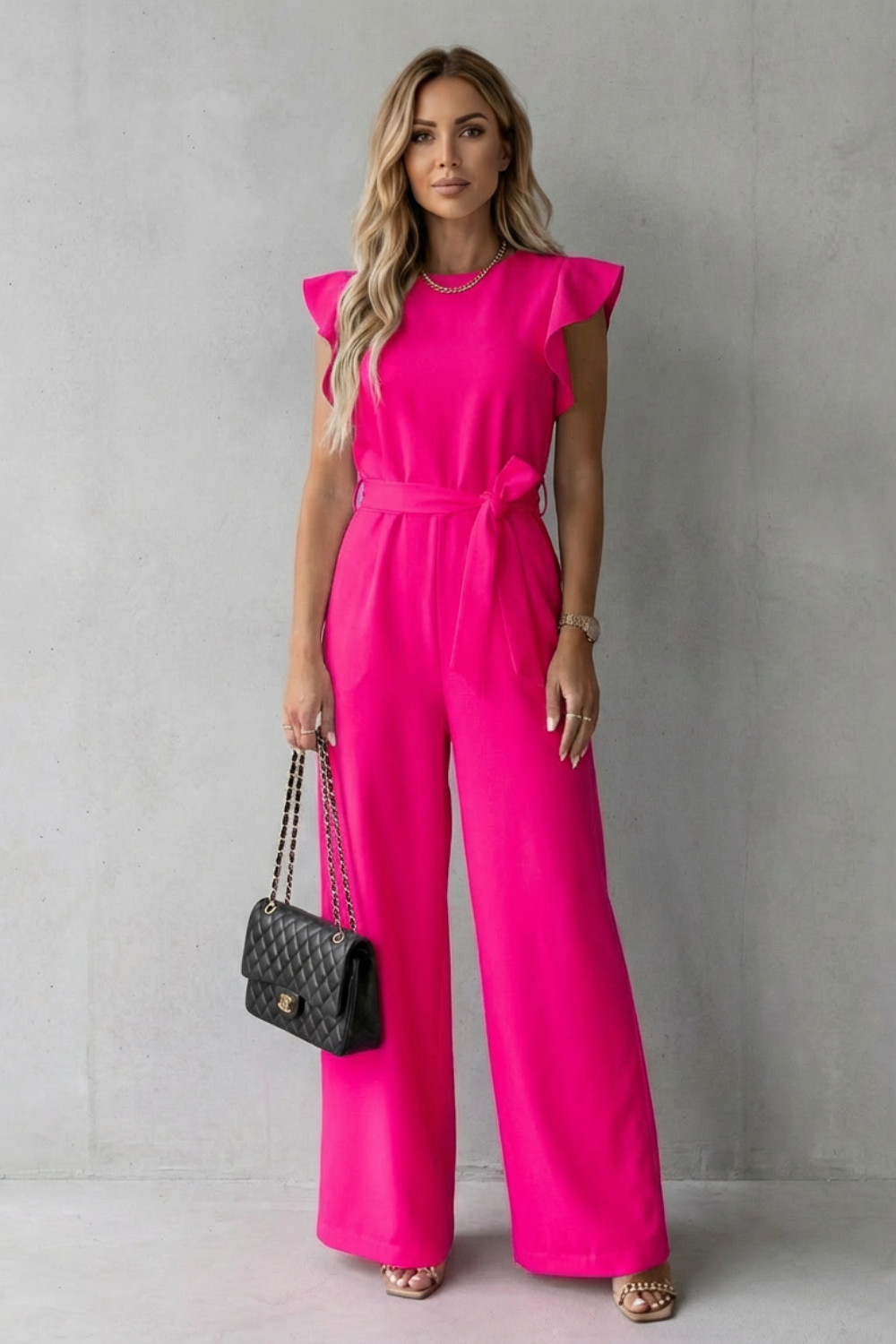 Virelle – Ruffle sleeve belted – Wide-leg jumpsuit-10510350418263-OLVIA ROSE LONDON
