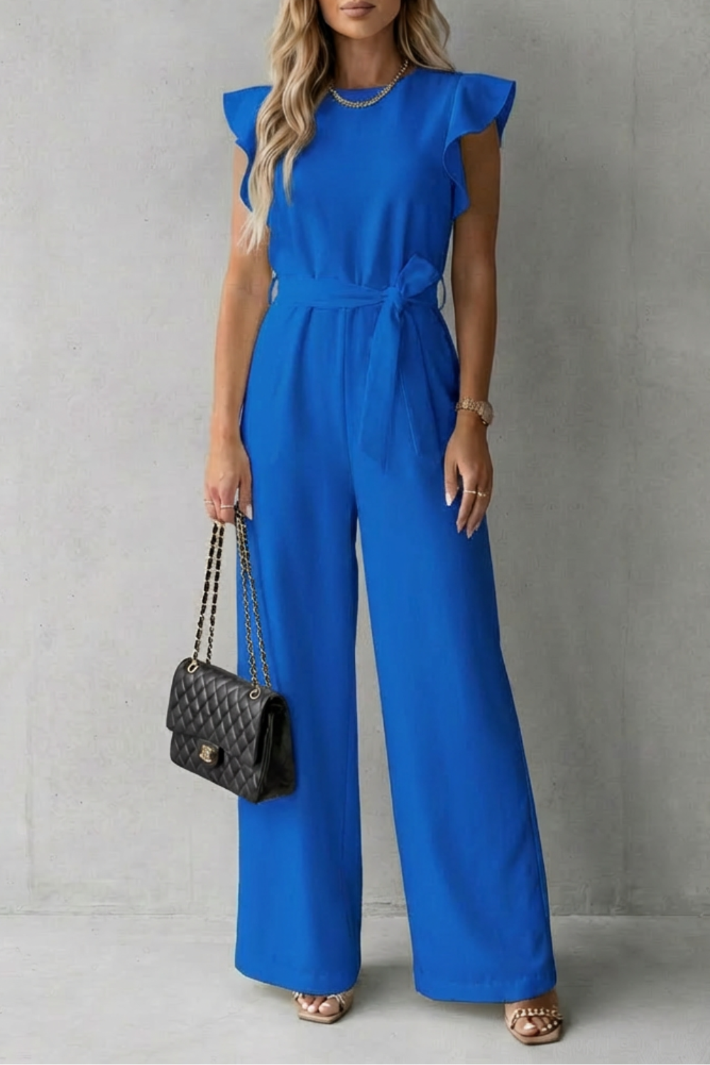 Virelle – Ruffle sleeve belted – Wide-leg jumpsuit-10510350418263-OLVIA ROSE LONDON