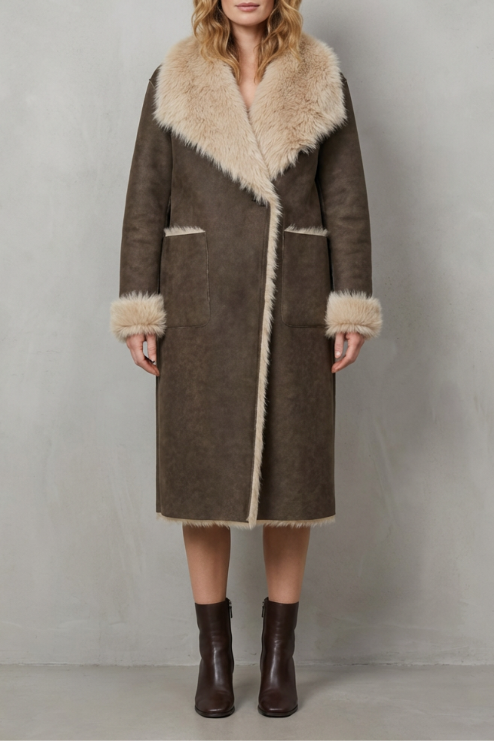 Virellia – Reversible texture – Faux shearling coat-10494038999383-OLVIA ROSE LONDON