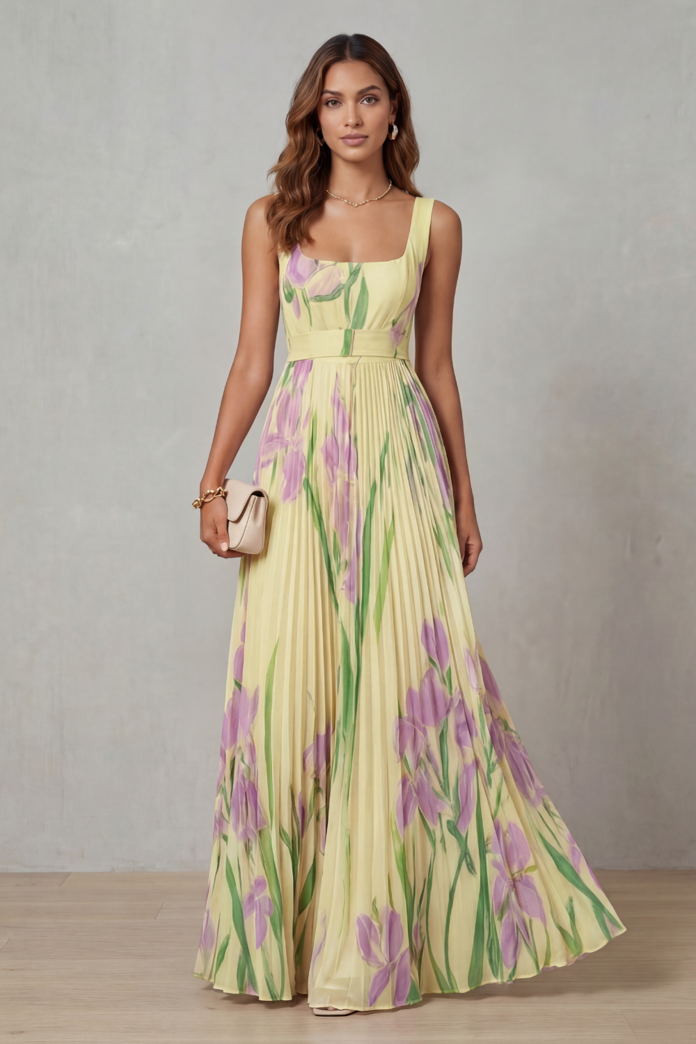 Vivienna – Watercolour floral – Pleated maxi dress-10490755514711-OLVIA ROSE LONDON