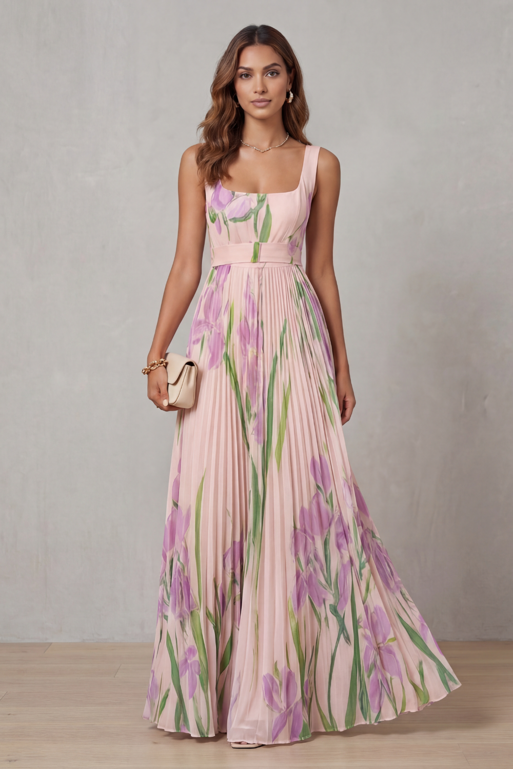 Vivienna – Watercolour floral – Pleated maxi dress-10490755514711-OLVIA ROSE LONDON