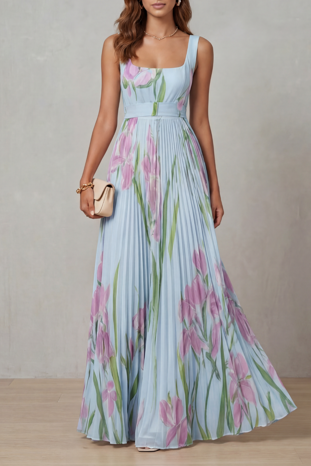 Vivienna – Watercolour floral – Pleated maxi dress-10490755514711-OLVIA ROSE LONDON