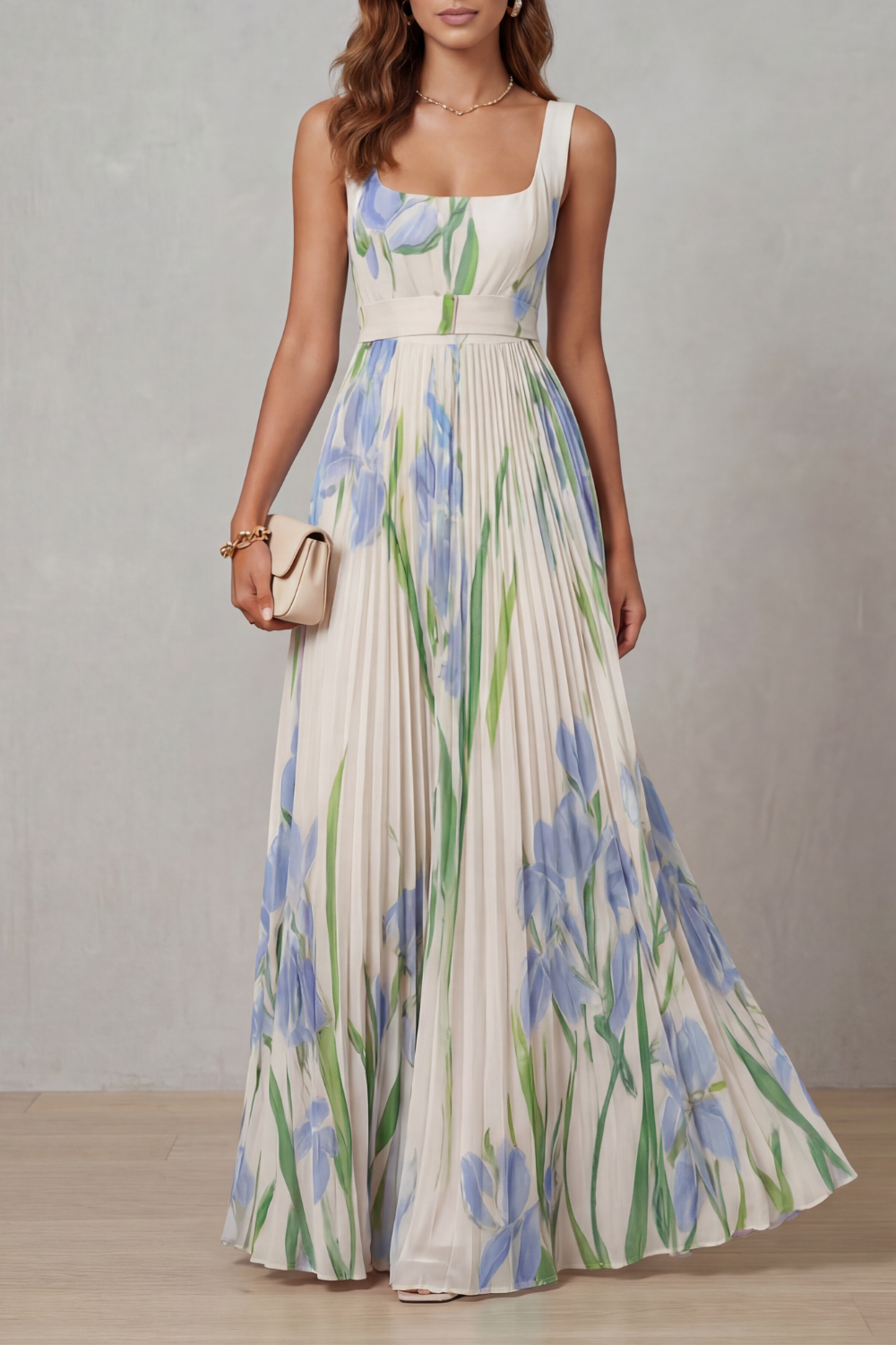 Vivienna – Watercolour floral – Pleated maxi dress-10490755514711-OLVIA ROSE LONDON