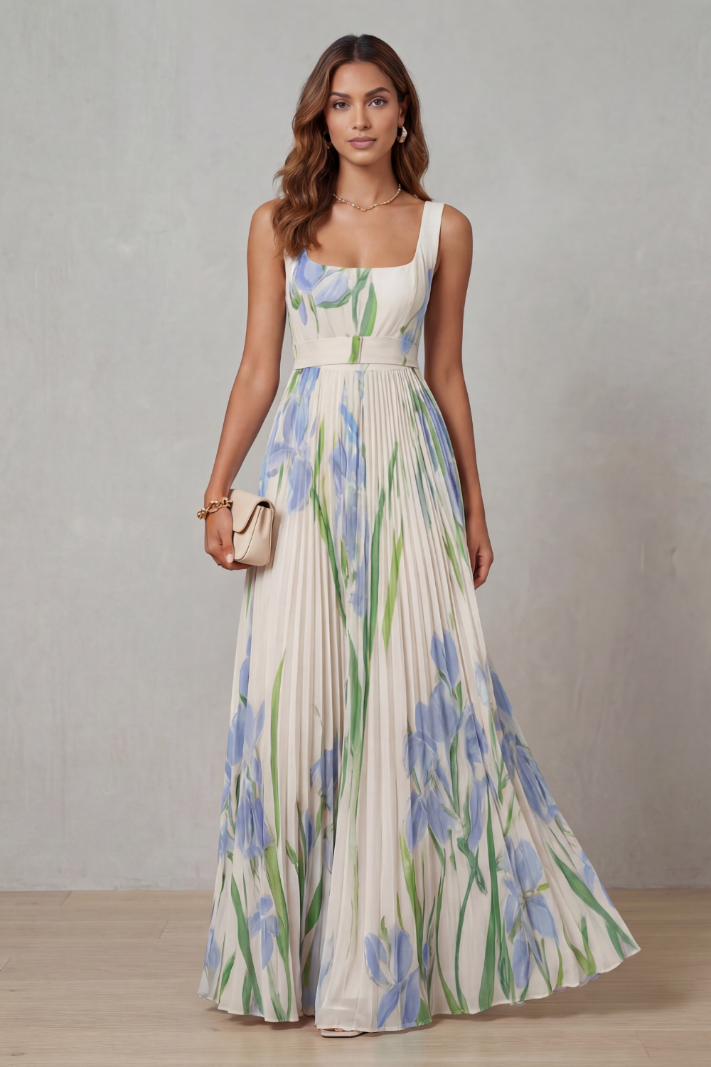 Vivienna – Watercolour floral – Pleated maxi dress-10490755514711-OLVIA ROSE LONDON