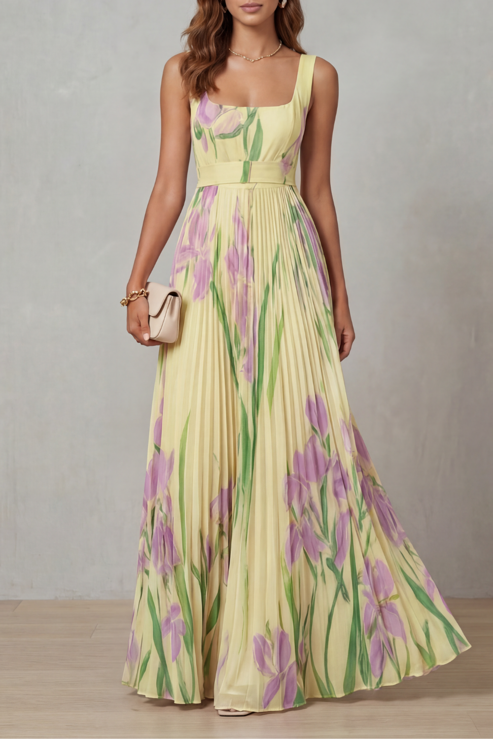 Vivienna – Watercolour floral – Pleated maxi dress-10490755514711-OLVIA ROSE LONDON