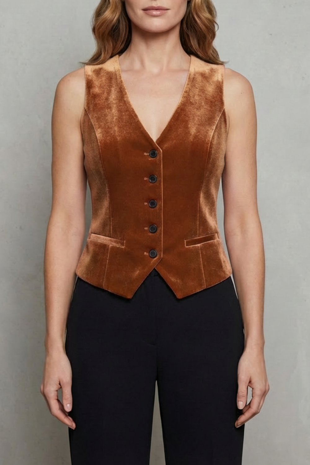 Viviette – Velvet Waistcoat Vest – Vintage-Inspired Buttoned Sleeveless Top-10497655505239-OLVIA ROSE LONDON
